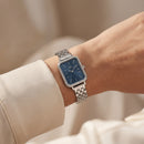 Midnight Blue Rectangle Crystal Watch – Silver Luxe Edition