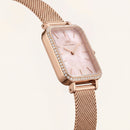 Blush Pearl Mesh Rectangle Watch – Rose Gold Crystal Edition