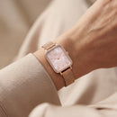 Blush Pearl Mesh Rectangle Watch – Rose Gold Crystal Edition