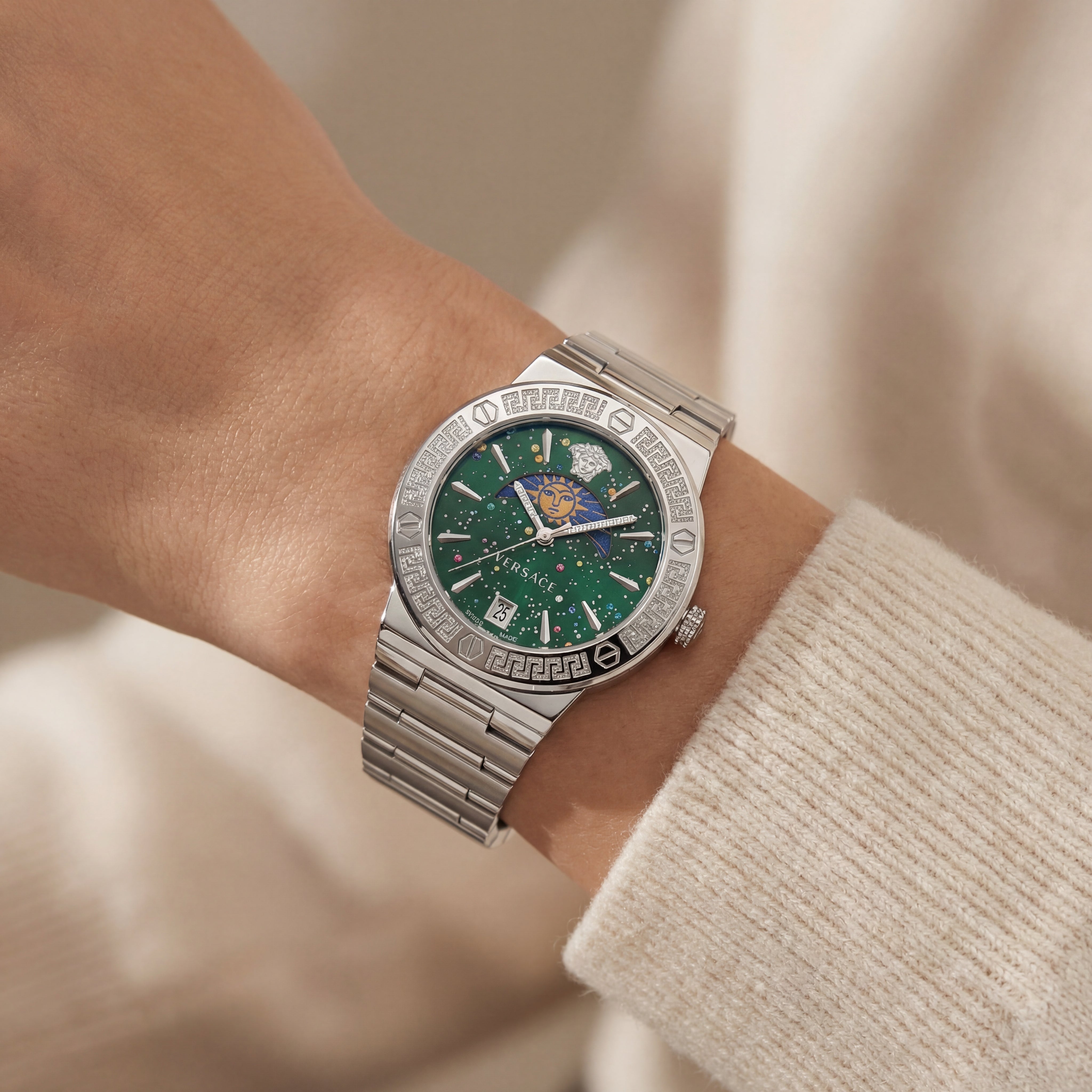 Medusa Emerald Celestial Watch – Signature Steel Edition