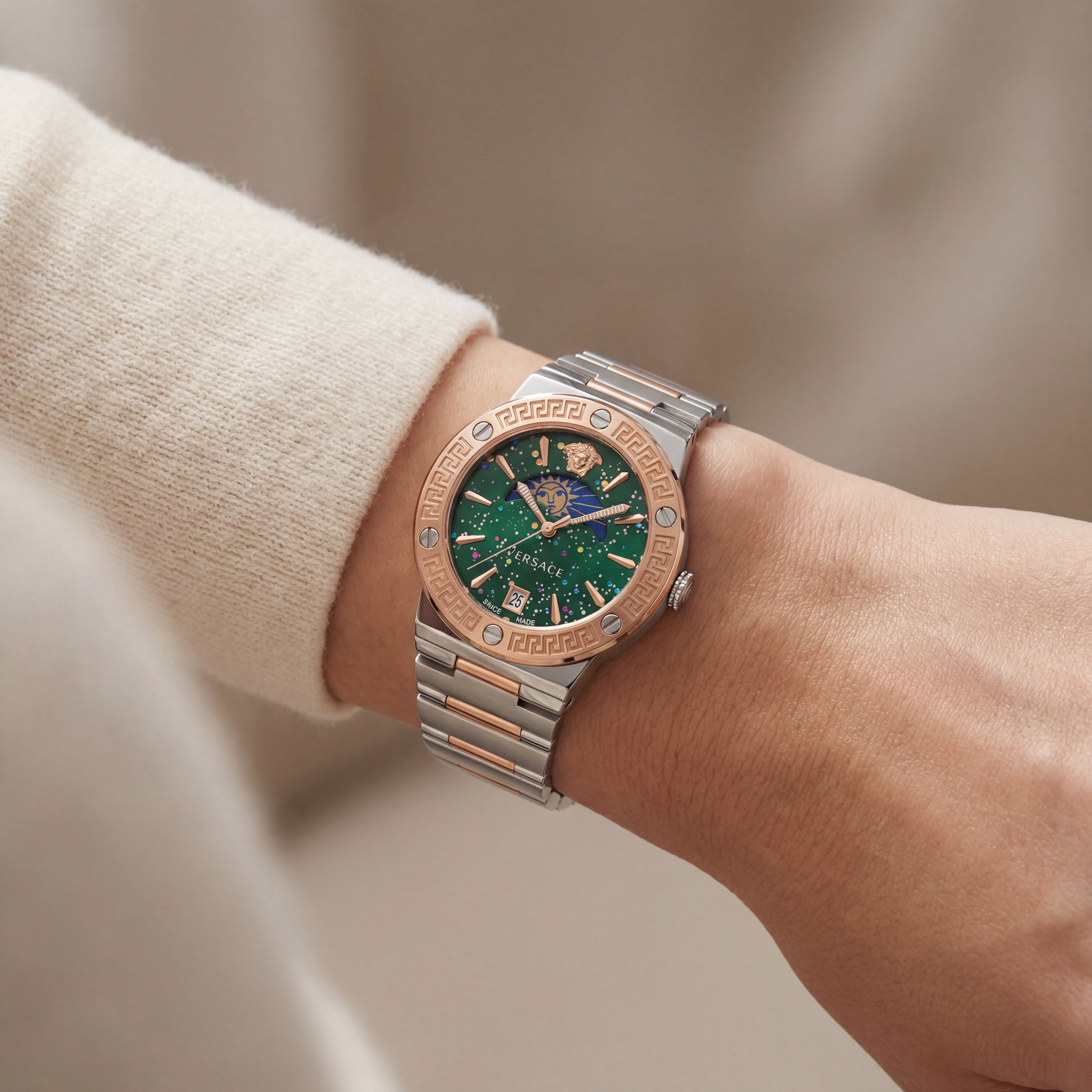 Medusa Emerald Two-Tone Watch – Rose Steel Signature Edition