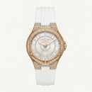 Crystal Halo Gold Sport Watch – White Signature Strap Edition