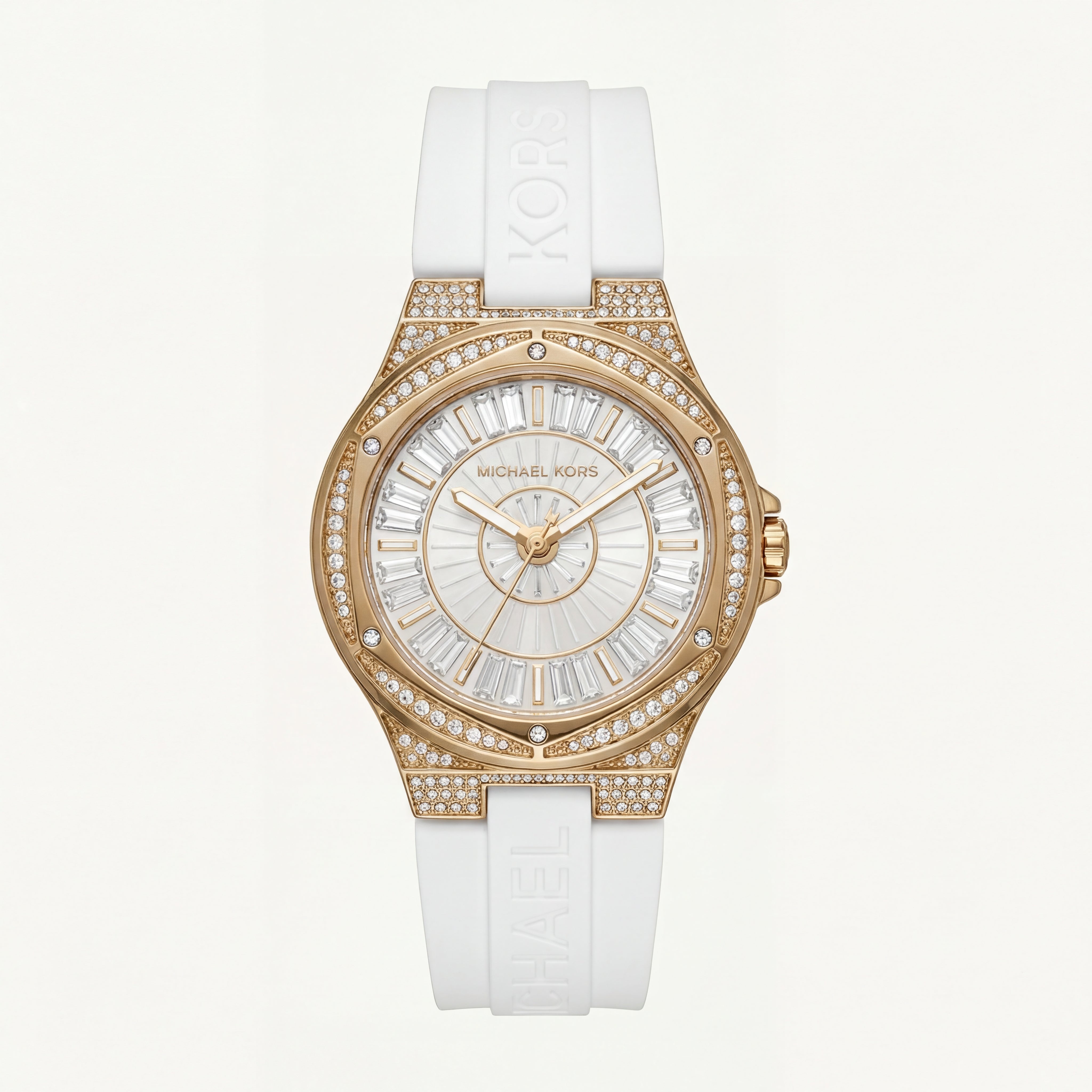 Crystal Halo Gold Sport Watch – White Signature Strap Edition