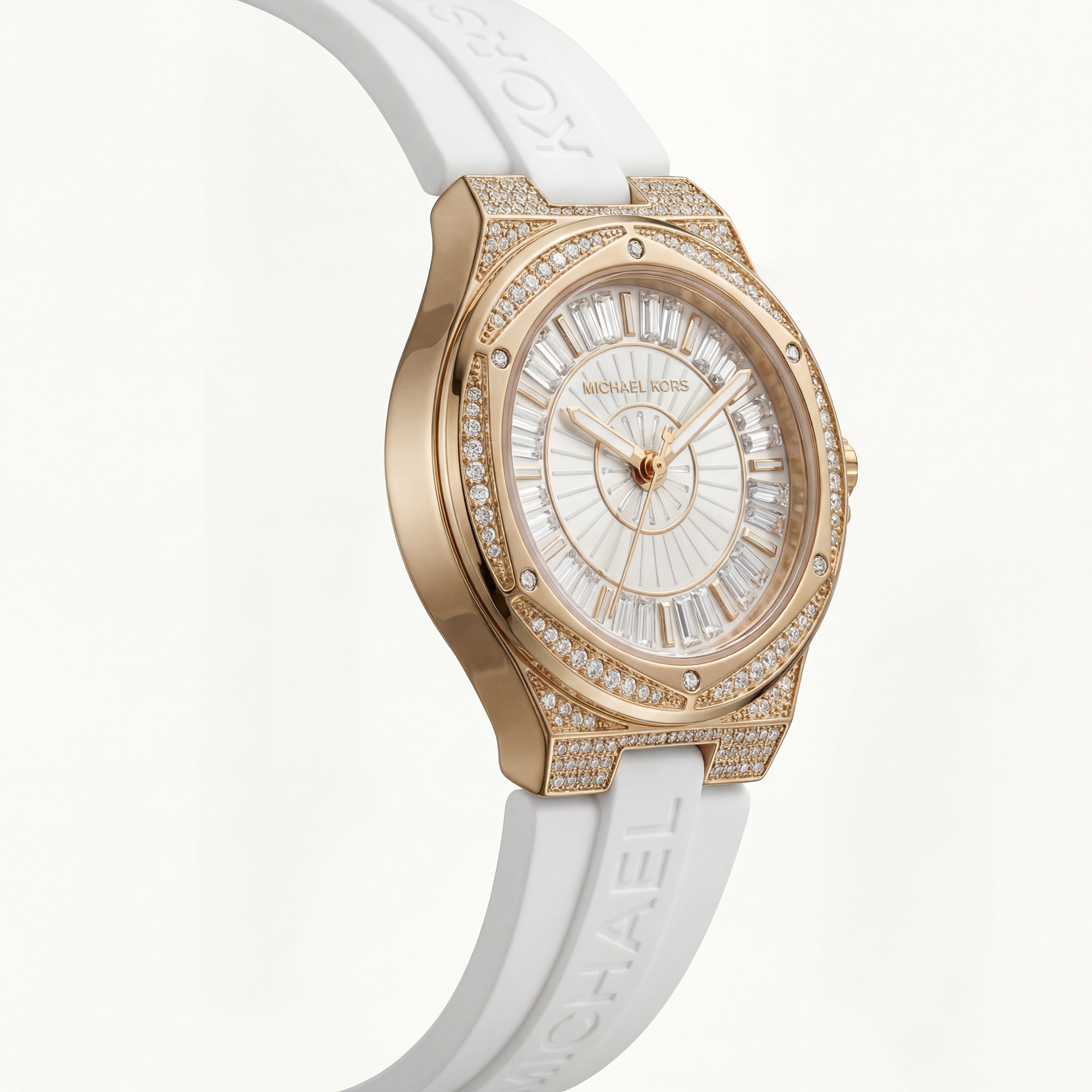 Crystal Halo Gold Sport Watch – White Signature Strap Edition