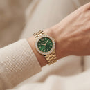 Gold Crystal Bezel Watch – Emerald Dial Luxe Edition