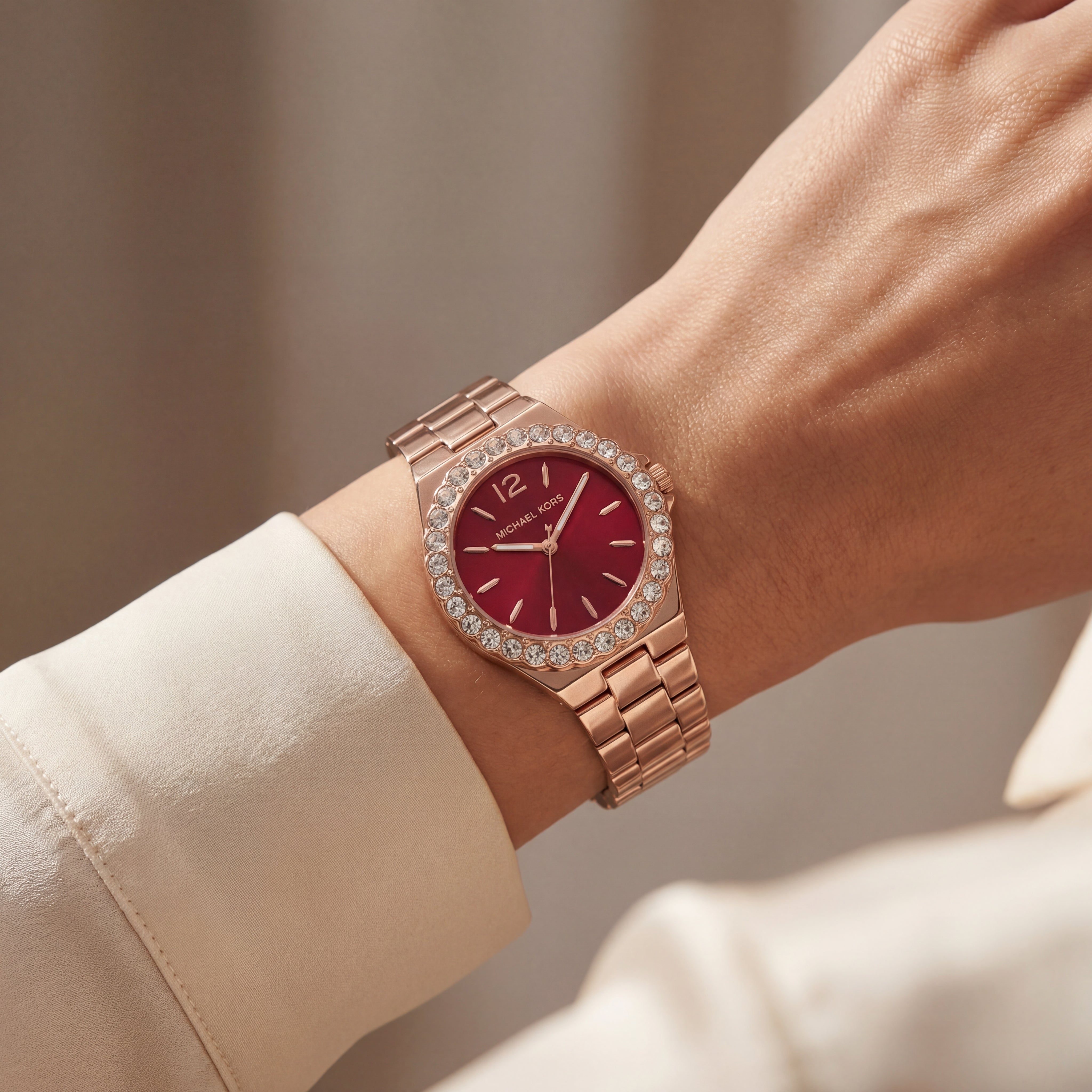 Rose Gold Crystal Bezel Watch – Ruby Red Luxe Edition