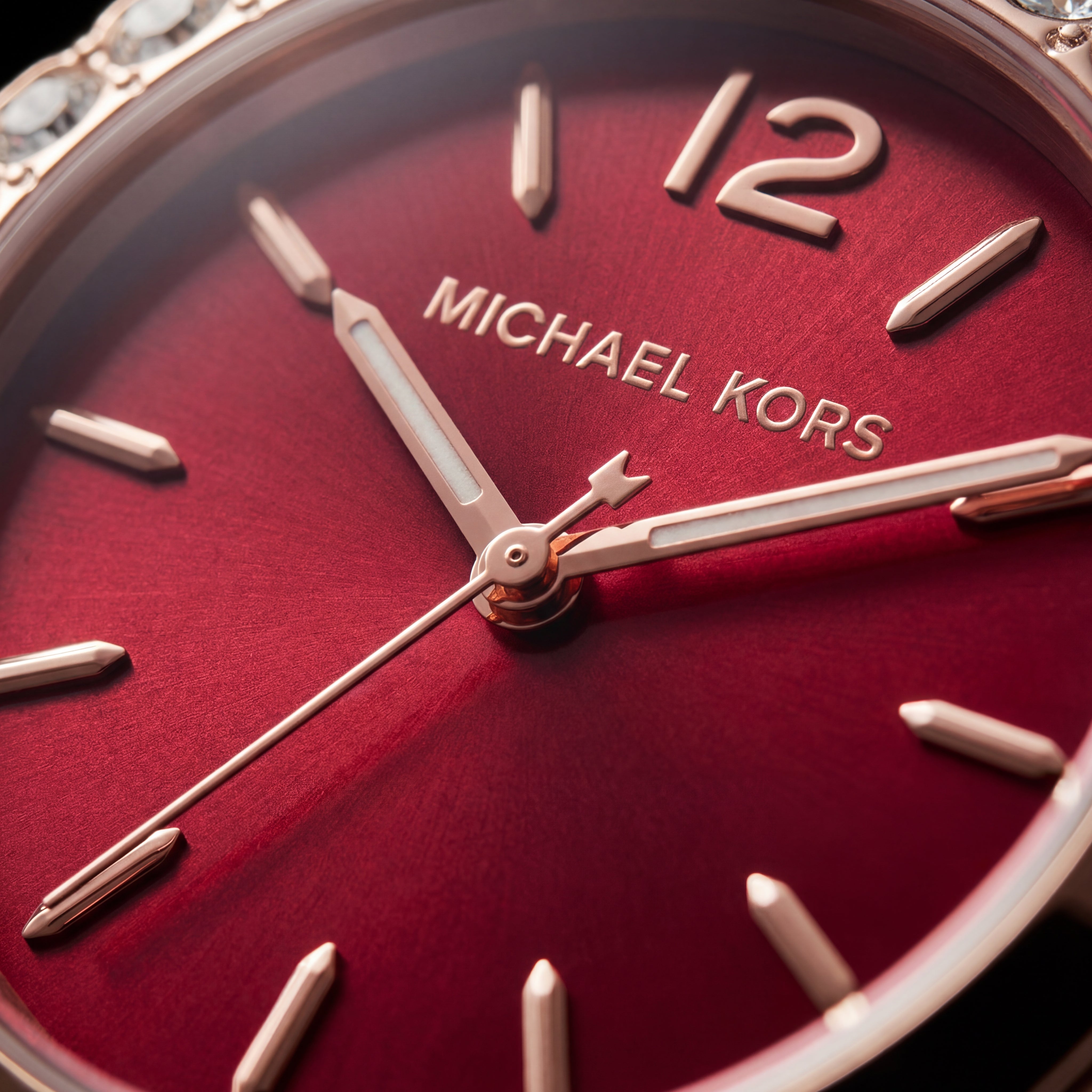 Rose Gold Crystal Bezel Watch – Ruby Red Luxe Edition