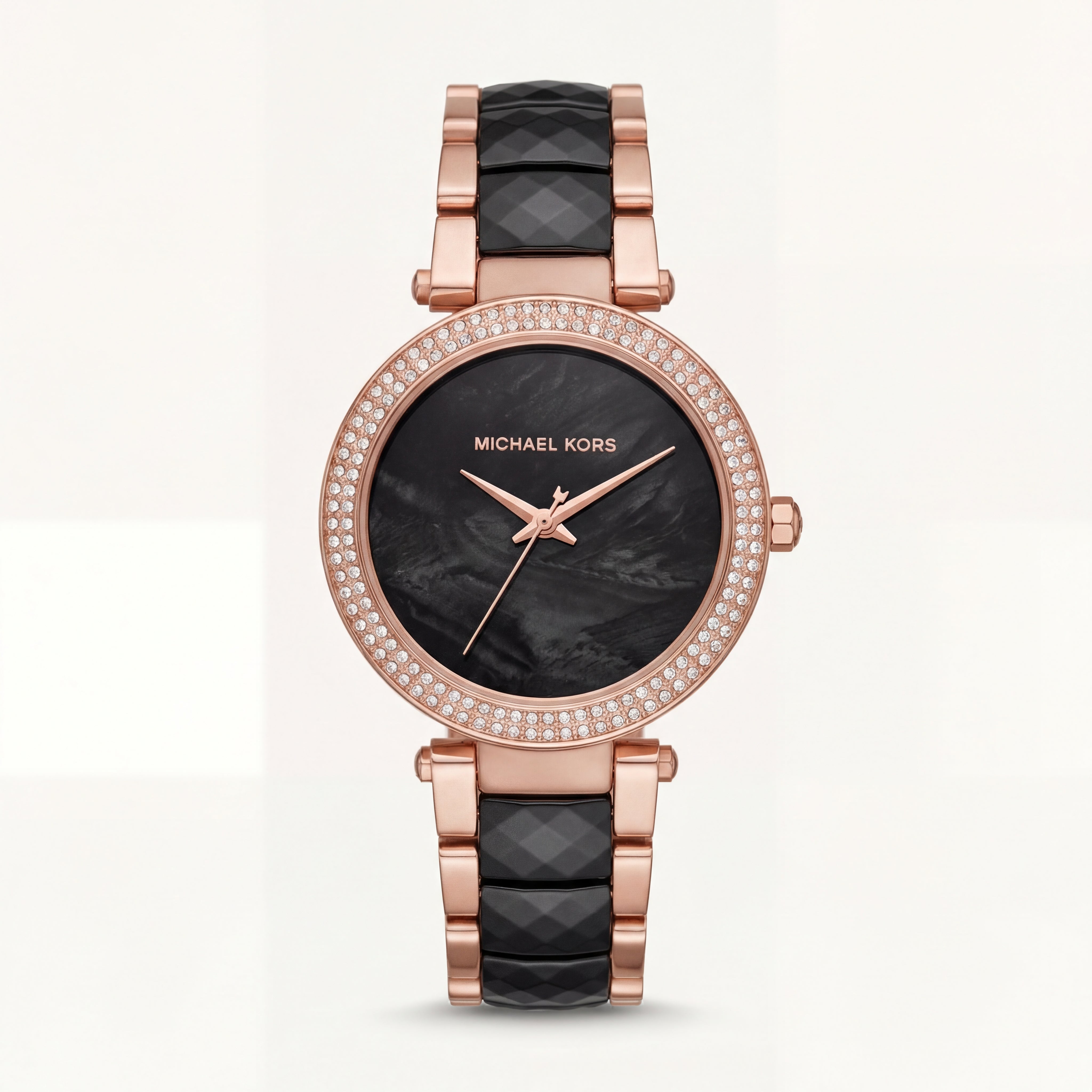 Midnight Pearl Crystal Watch – Rose Black Luxe Edition