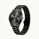Black Steel Minimal Watch – Rose Accent Modern Edition