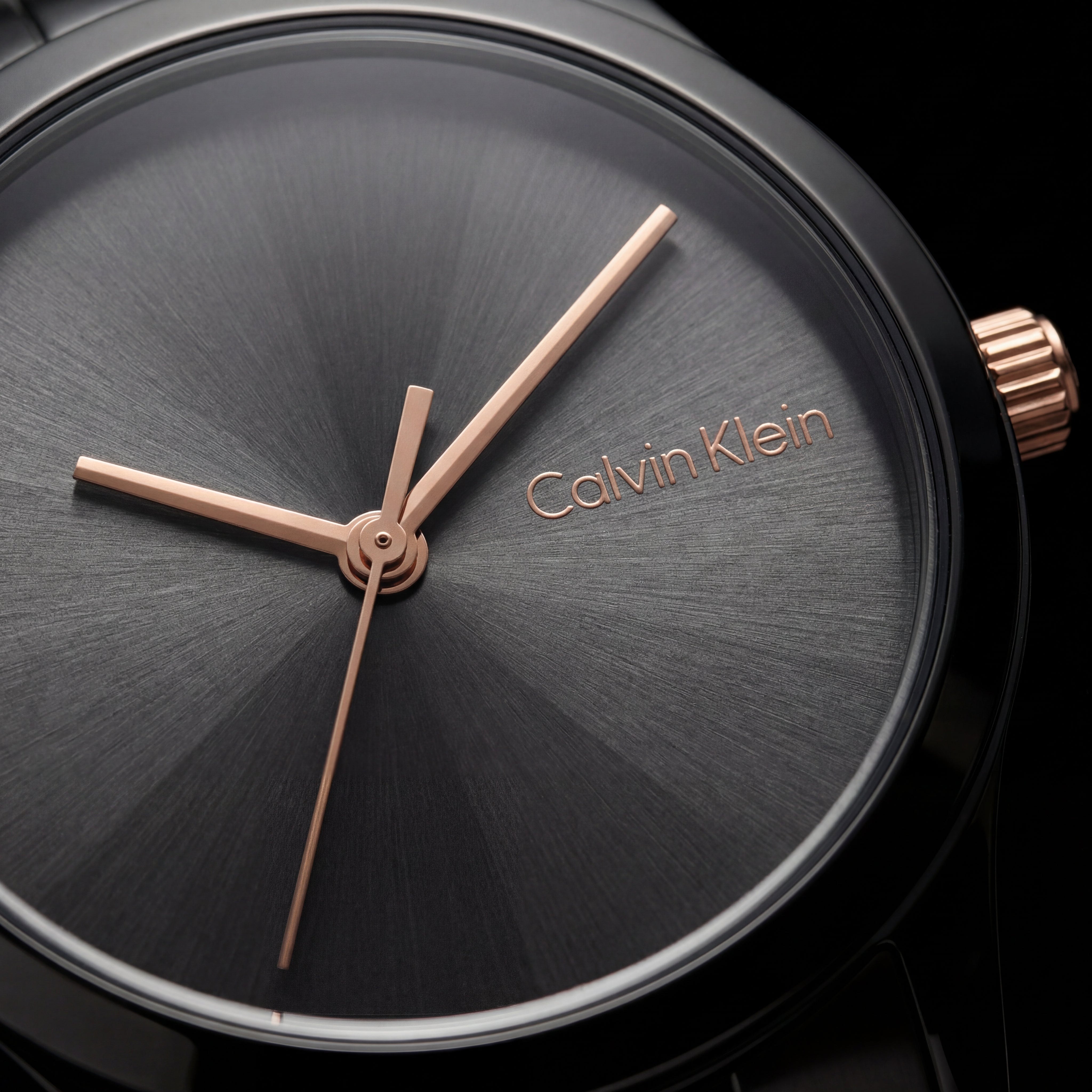 Black Steel Minimal Watch – Rose Accent Modern Edition