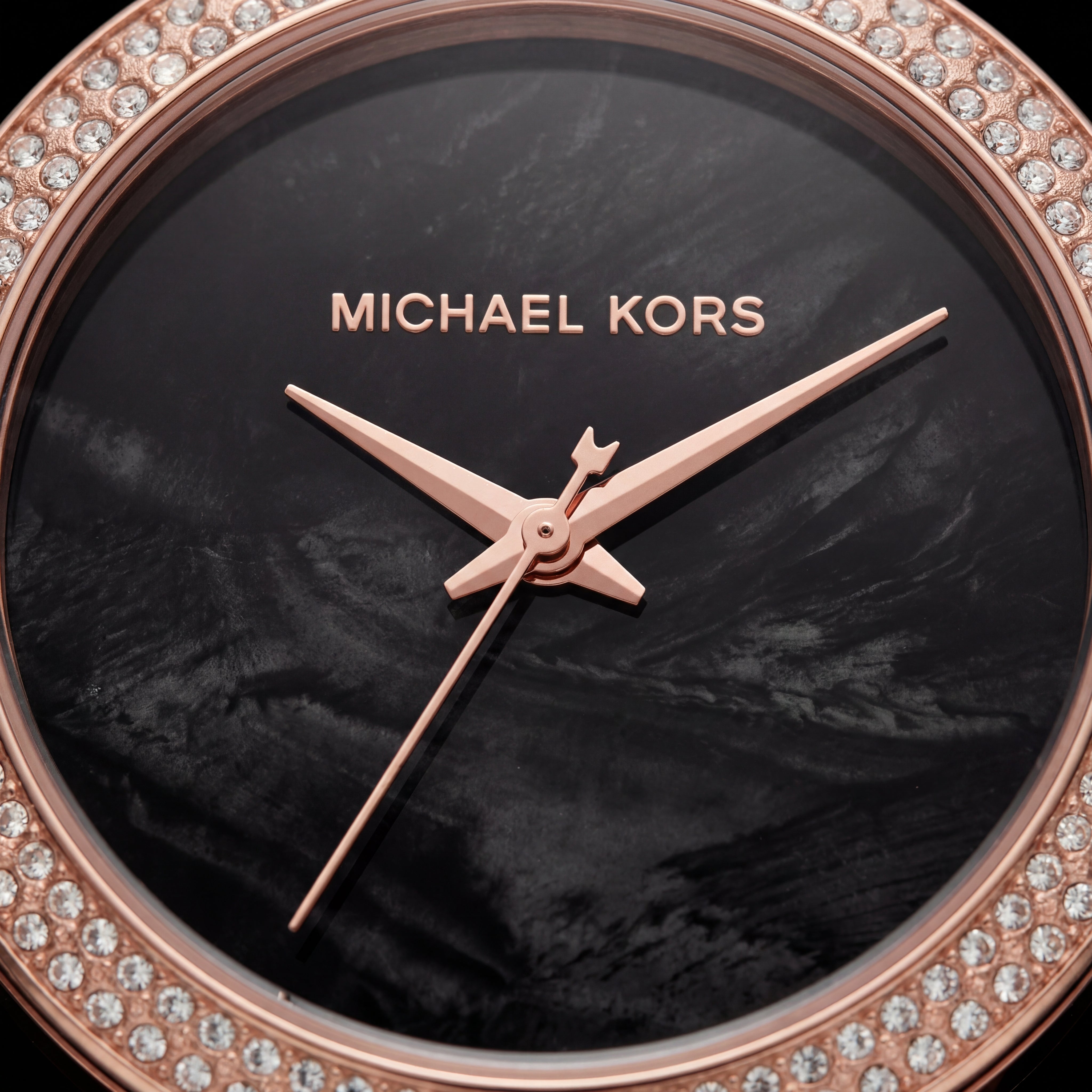 Midnight Pearl Crystal Watch – Rose Black Luxe Edition