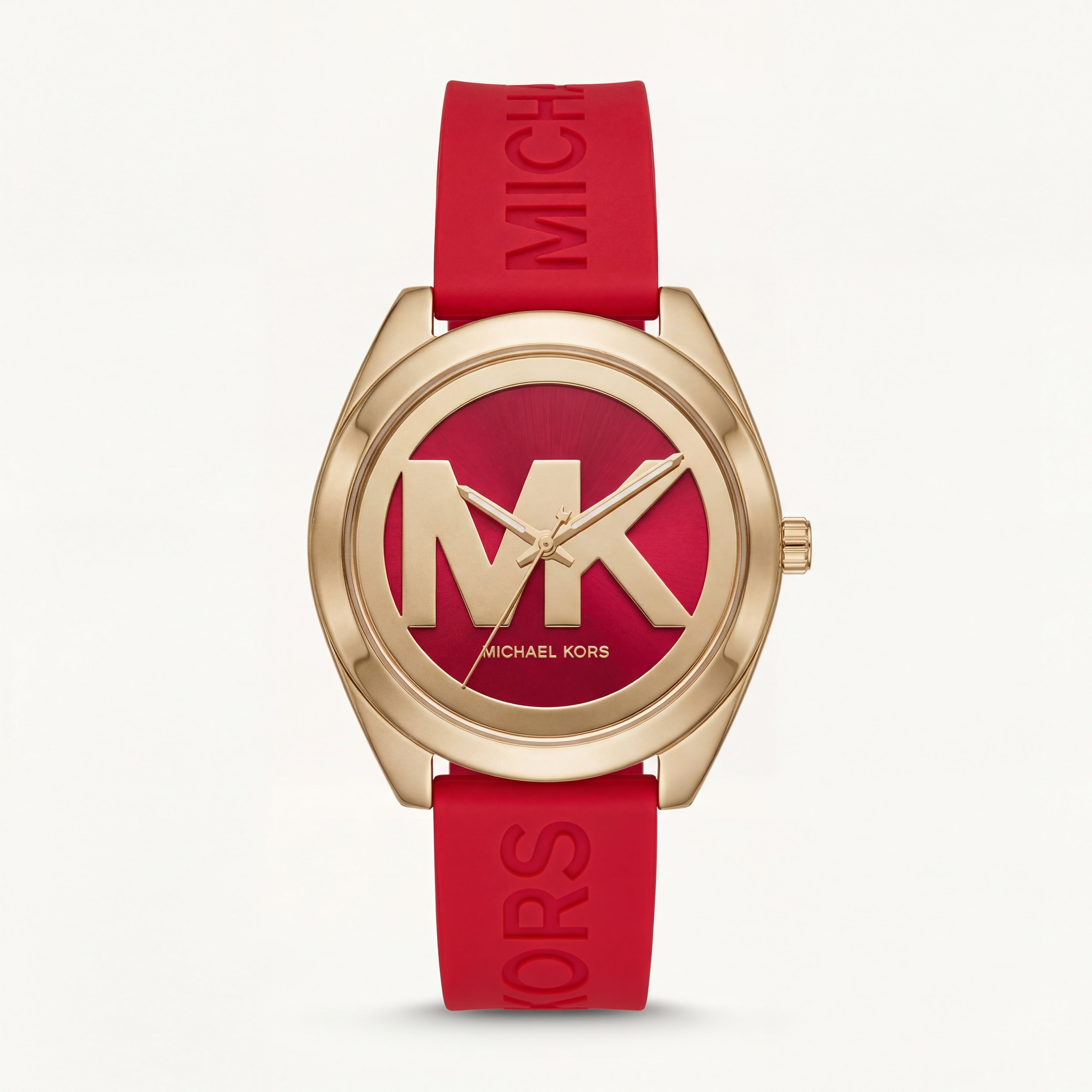 Bold Red Logo Watch – Gold Statement Edition