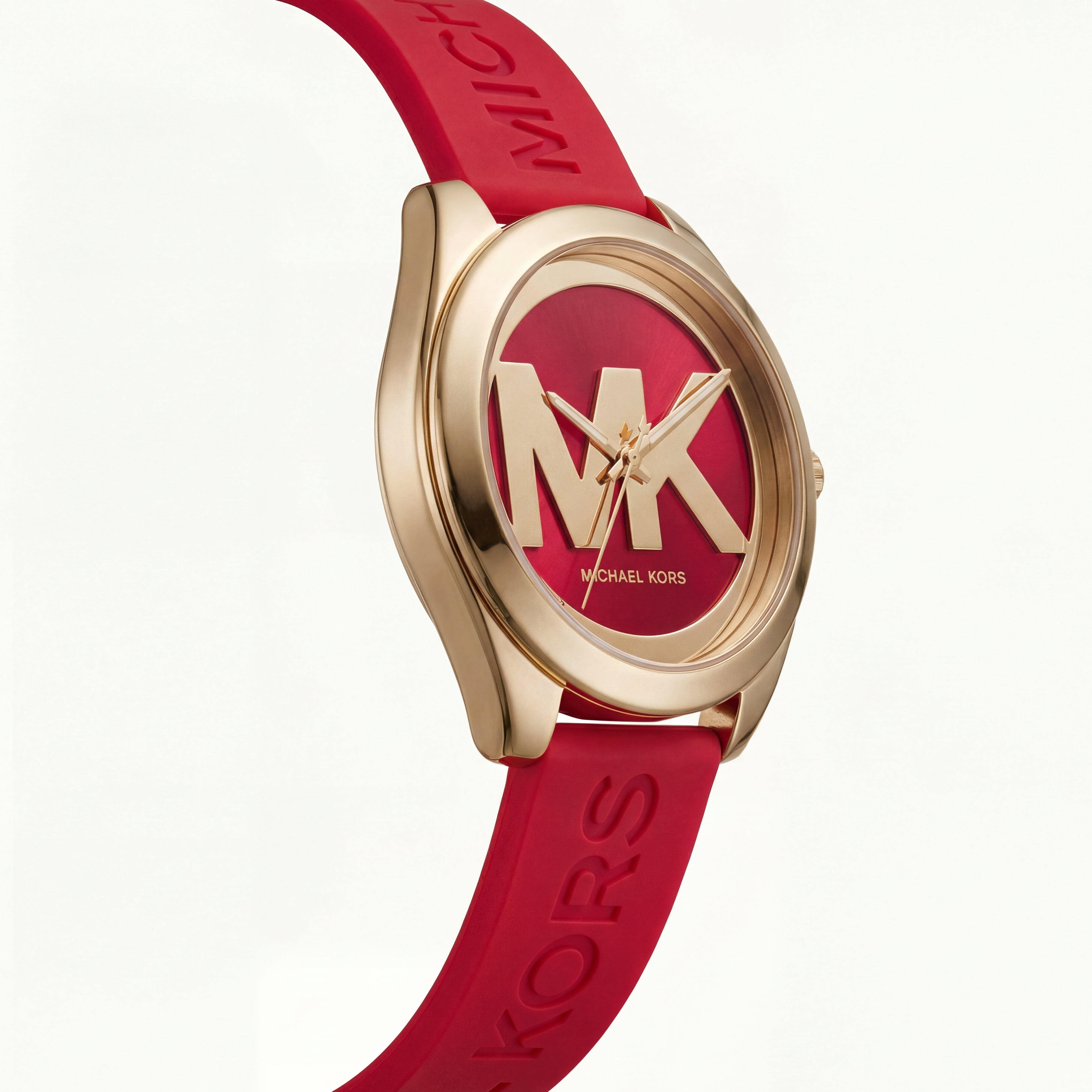Bold Red Logo Watch – Gold Statement Edition