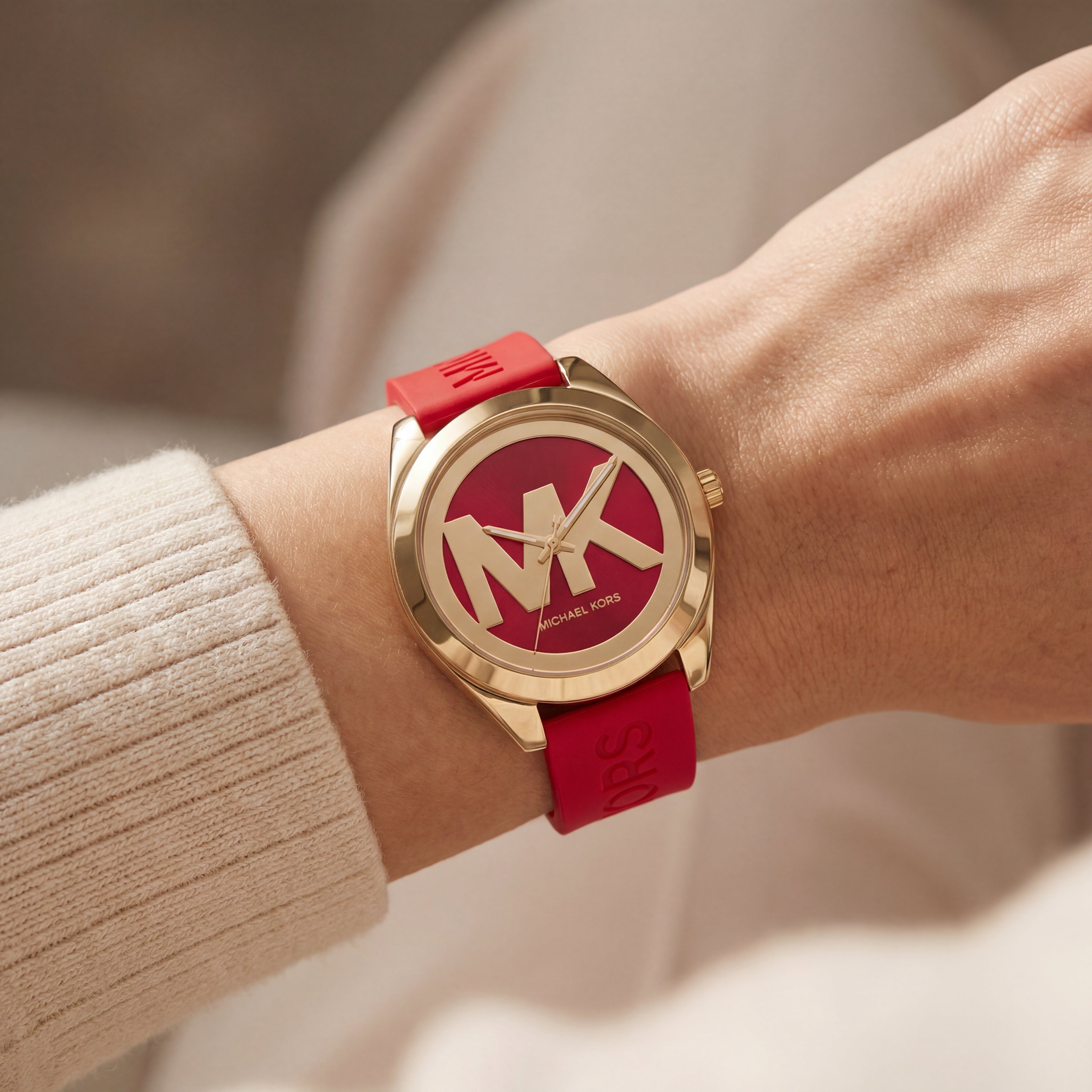 Bold Red Logo Watch – Gold Statement Edition