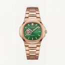 Rose Gold Green Dial Open-Heart Automatic Watch