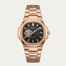 Rose Gold Black Dial Open-Heart Automatic Watch