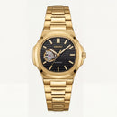 Gold Black Dial Open-Heart Automatic Steel Watch