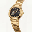 Gold Black Dial Open-Heart Automatic Steel Watch