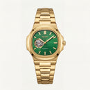 Gold Green Dial Open-Heart Automatic Steel Watch