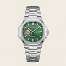 Silver Green Dial Open-Heart Automatic Steel Watch