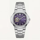 Silver Purple Dial Open-Heart Automatic Steel Watch