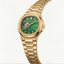 Gold Green Dial Open-Heart Automatic Steel Watch