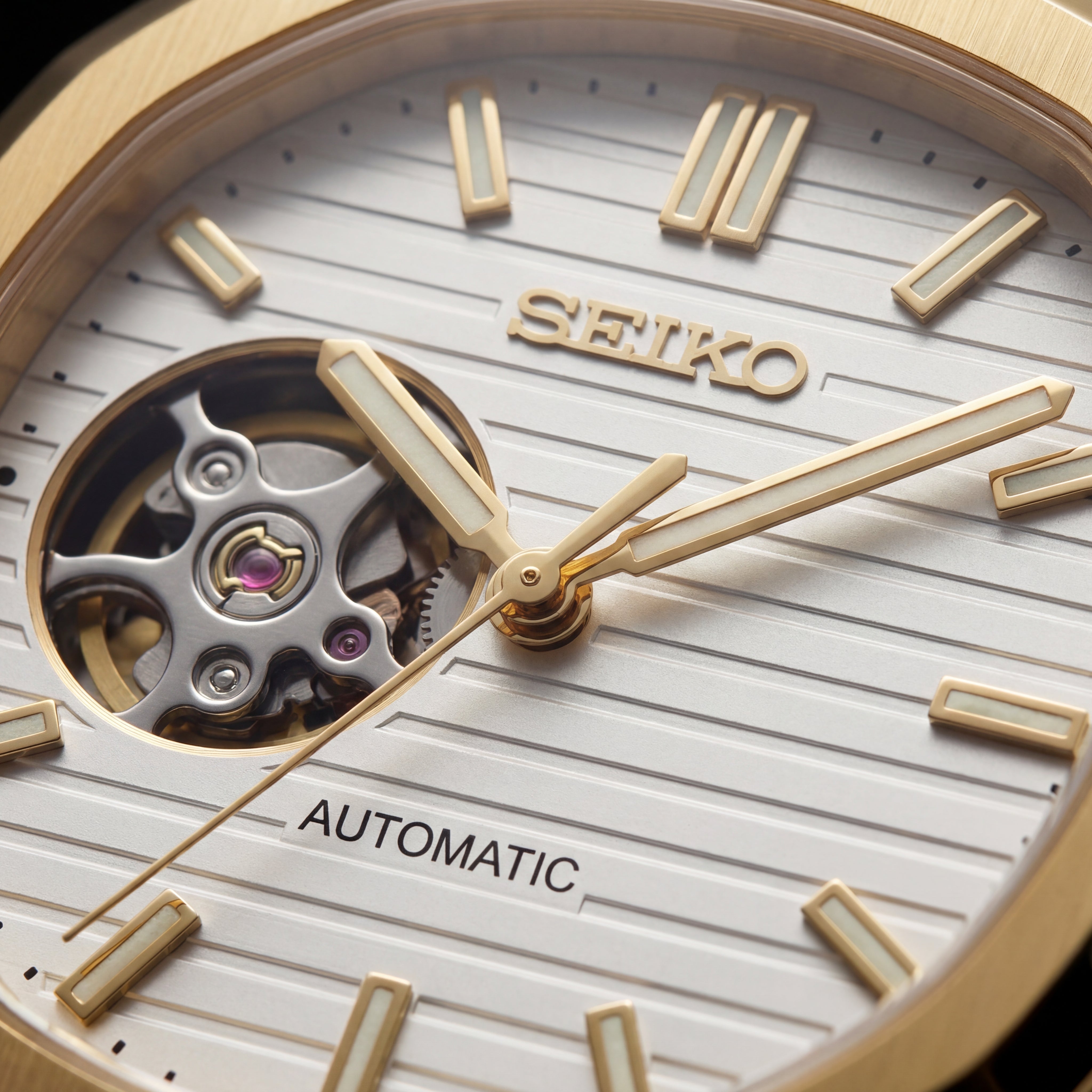 Gold Ivory Dial Open-Heart Automatic Steel Watch
