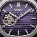 Silver Purple Dial Open-Heart Automatic Steel Watch