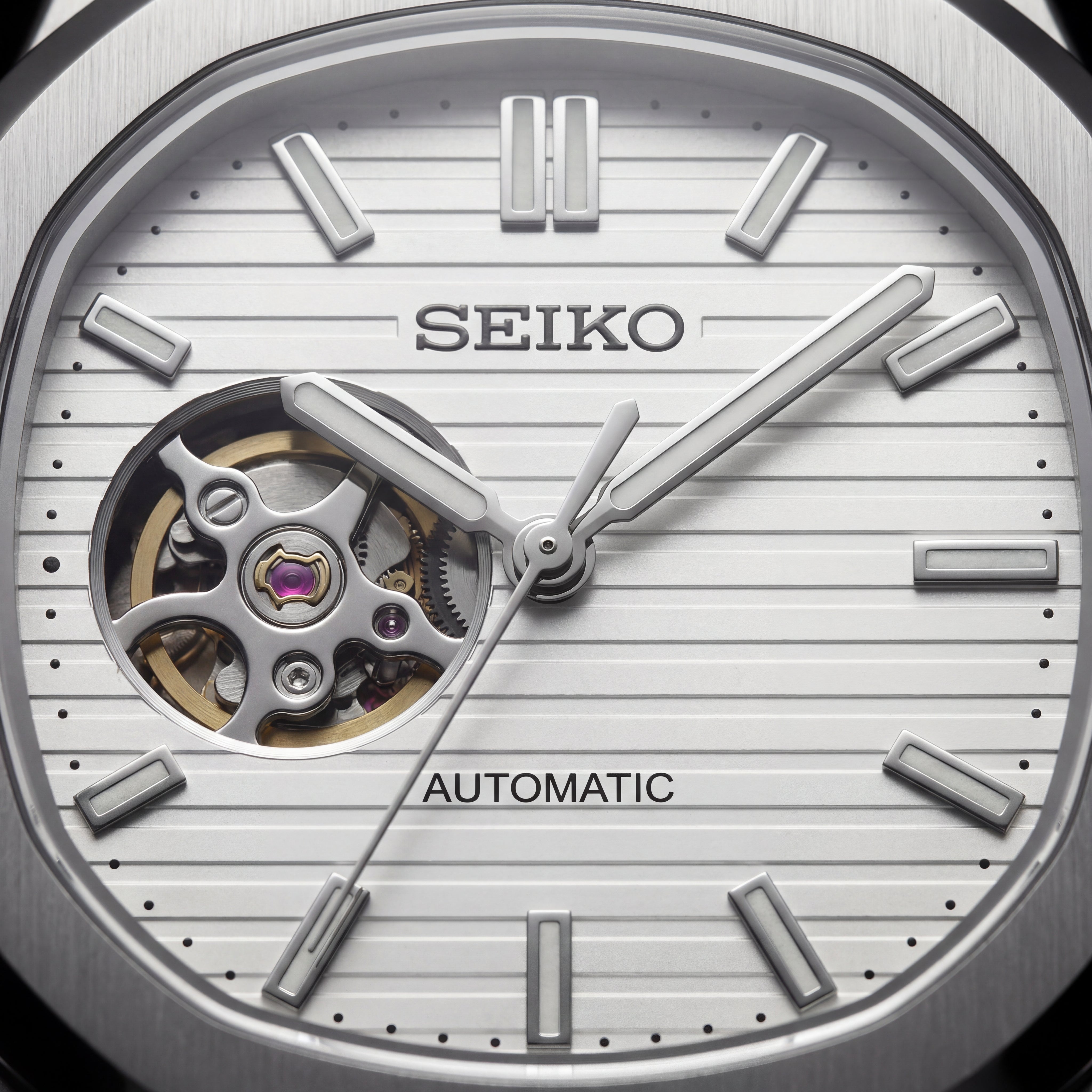 Silver Ivory Dial Open-Heart Automatic Steel Watch