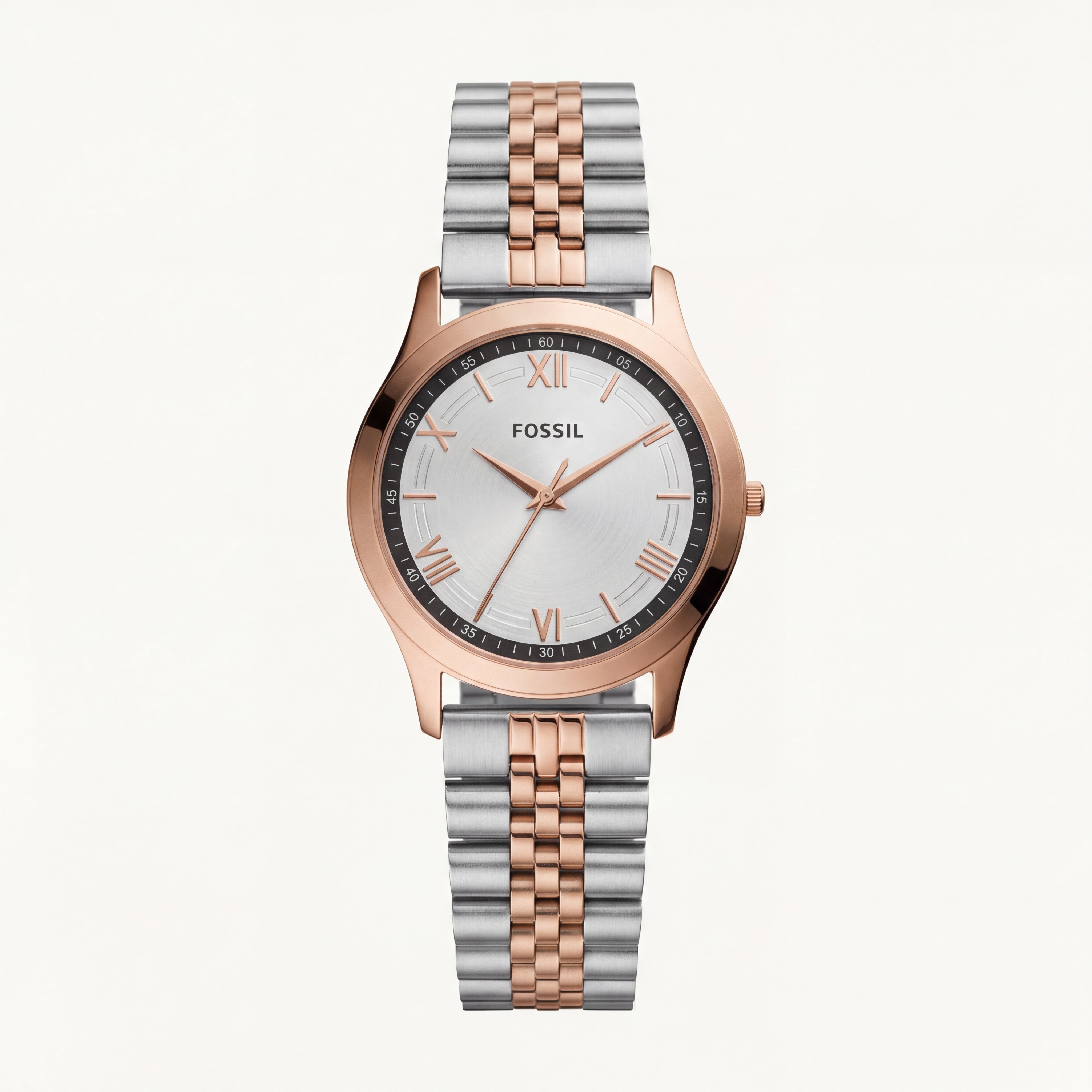 Two-Tone Rose Gold Silver Dial Classic Quartz Watch