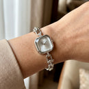 Silver Square Case Crystal Faceted Dial Jewelry Bracelet Watch – Women