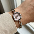 Silver Square Case Rose Pink Faceted Dial Jewelry Bracelet Watch – Women