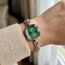 Silver Square Case Emerald Faceted Dial Jewelry Bracelet Watch – Women