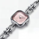 Silver Square Case Rose Pink Faceted Dial Jewelry Bracelet Watch – Women