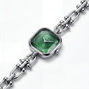 Silver Square Case Emerald Faceted Dial Jewelry Bracelet Watch – Women
