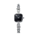 Silver Square Case Midnight Black Faceted Dial Jewelry Bracelet Watch – Women