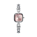 Silver Square Case Rose Pink Faceted Dial Jewelry Bracelet Watch – Women
