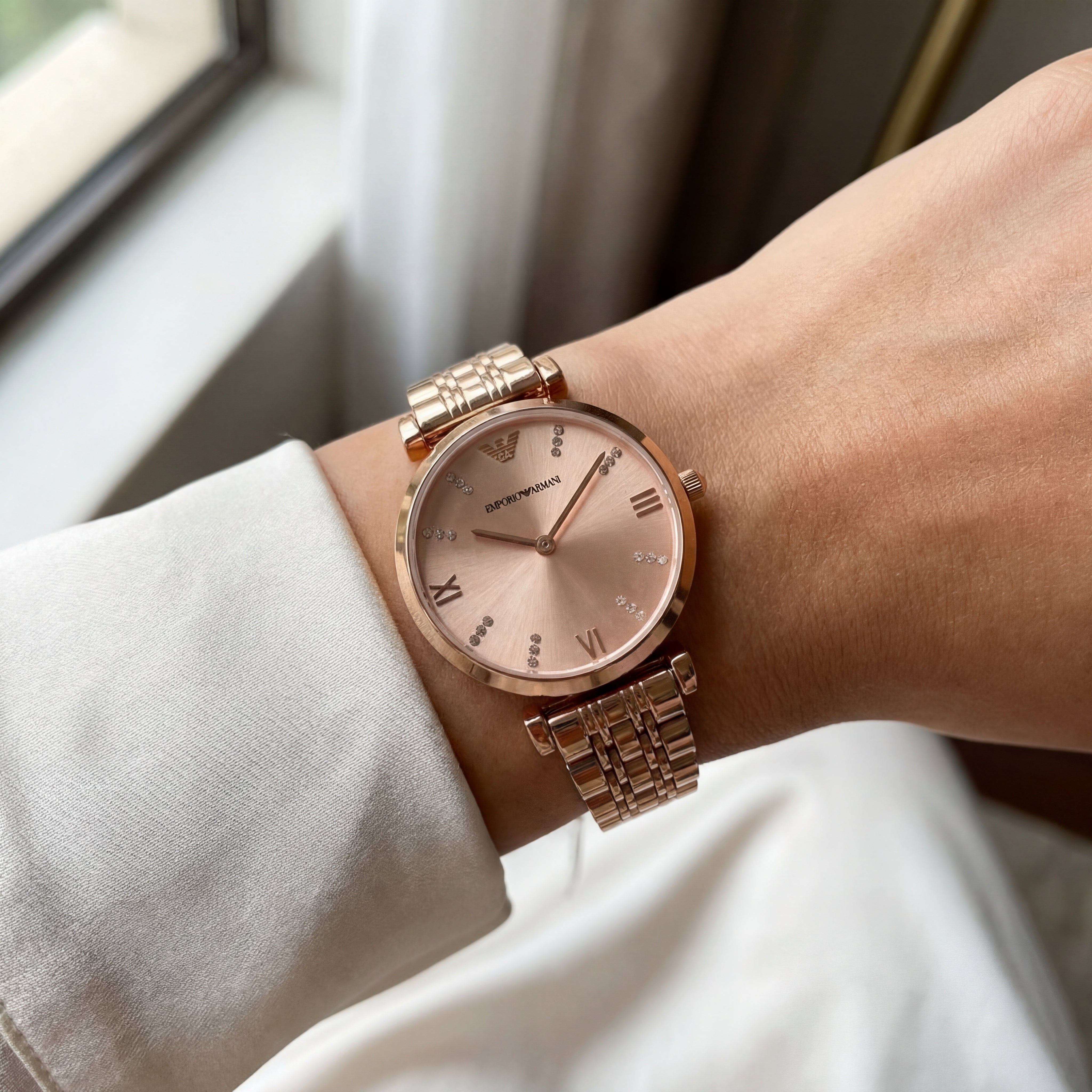 Rose Gold Crystal Accent Dial Luxury Bracelet Watch – Women