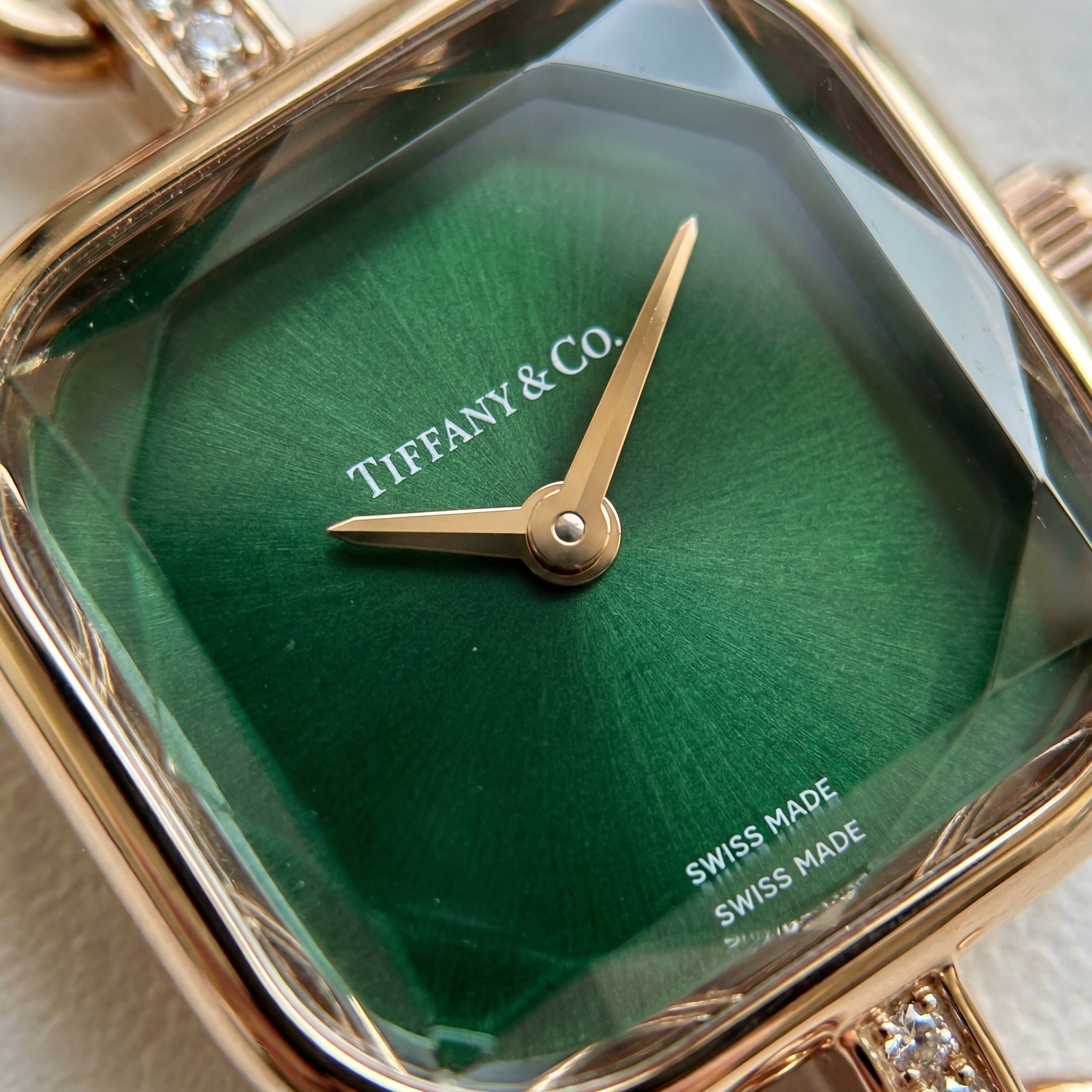 Rose Gold Square Case Emerald Sunray Dial Jewelry Bracelet Watch – Women