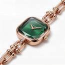 Rose Gold Square Case Emerald Sunray Dial Jewelry Bracelet Watch – Women
