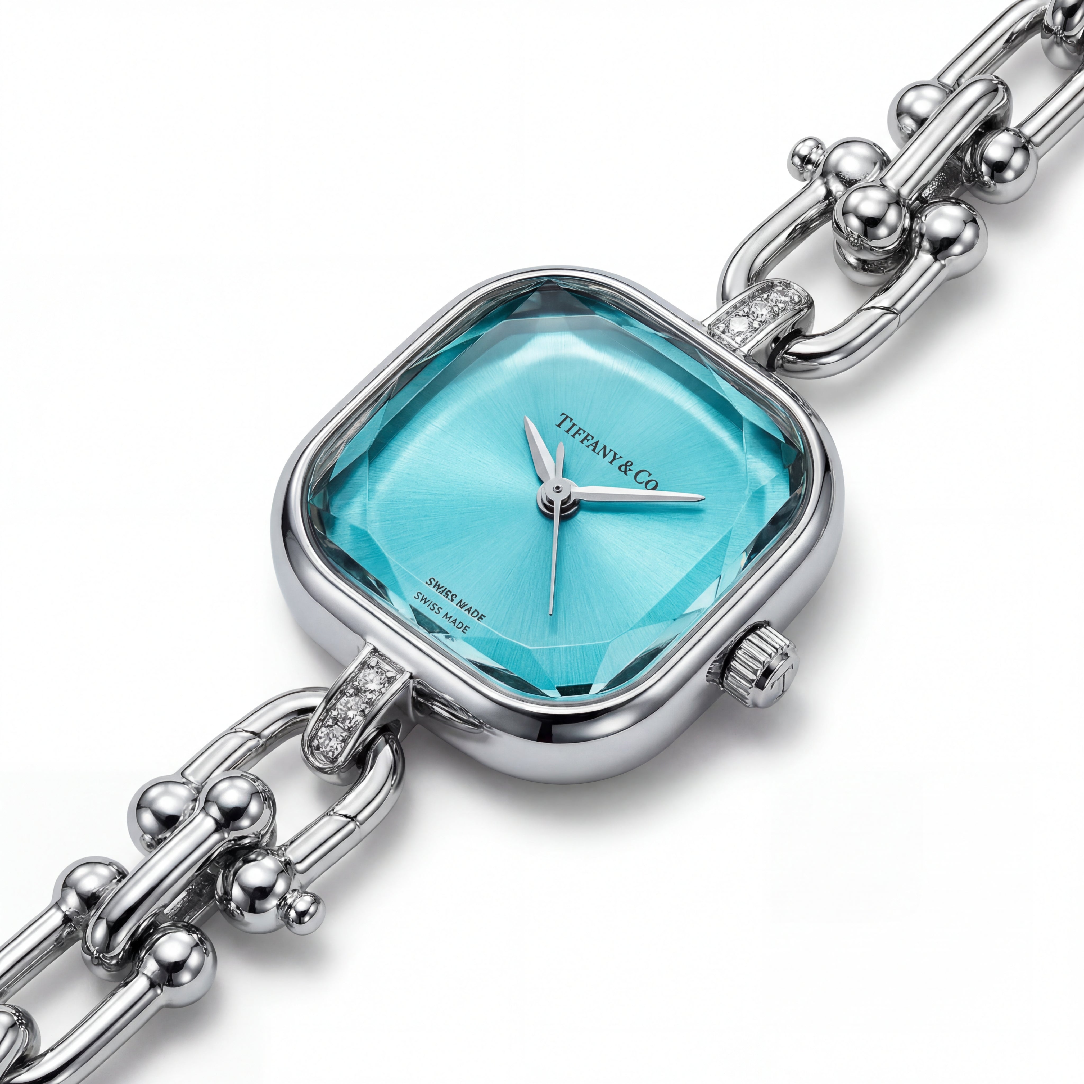 Silver Square Case Turquoise Sunray Dial Luxury Bracelet Watch – Women
