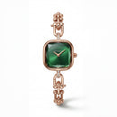 Rose Gold Square Case Emerald Sunray Dial Jewelry Bracelet Watch – Women