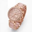 Rose Gold Crystal Bezel Blush Chronograph Dial Luxury Bracelet Watch – Women