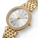 Gold Crystal Bezel Silver Sunray Dial Luxury Bracelet Watch – Women