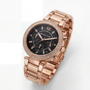Rose Gold Crystal Bezel Black Chronograph Luxury Bracelet Watch – Women