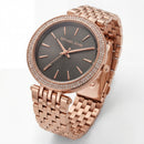 Rose Gold Crystal Bezel Brown Sunray Dial Luxury Bracelet Watch – Women