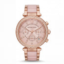 Rose Gold Crystal Bezel Blush Chronograph Dial Luxury Bracelet Watch – Women