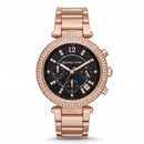 Rose Gold Crystal Bezel Black Chronograph Luxury Bracelet Watch – Women
