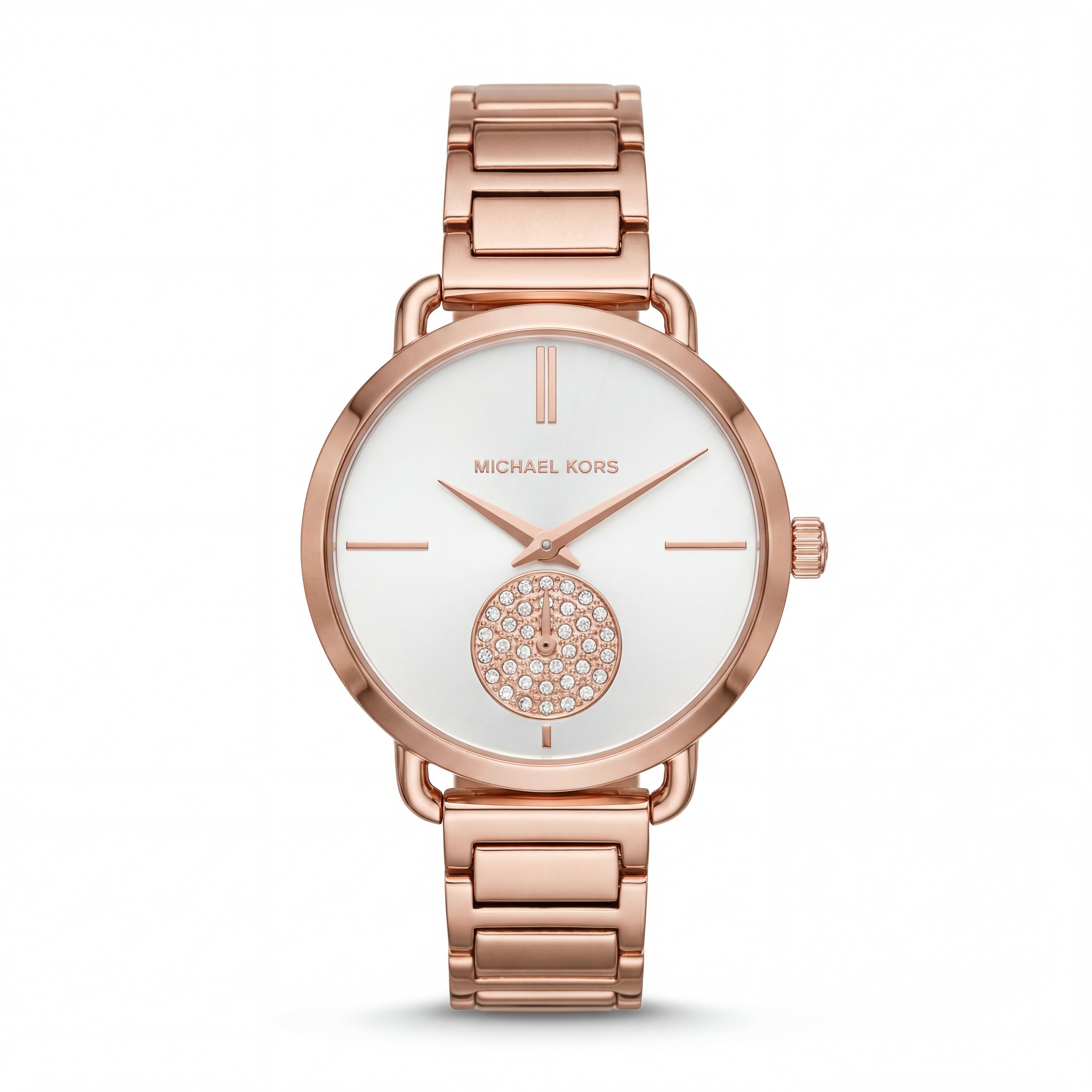 Rose Gold Stainless Steel Crystal Sub-Dial Minimal Luxury Bracelet Watch – Women