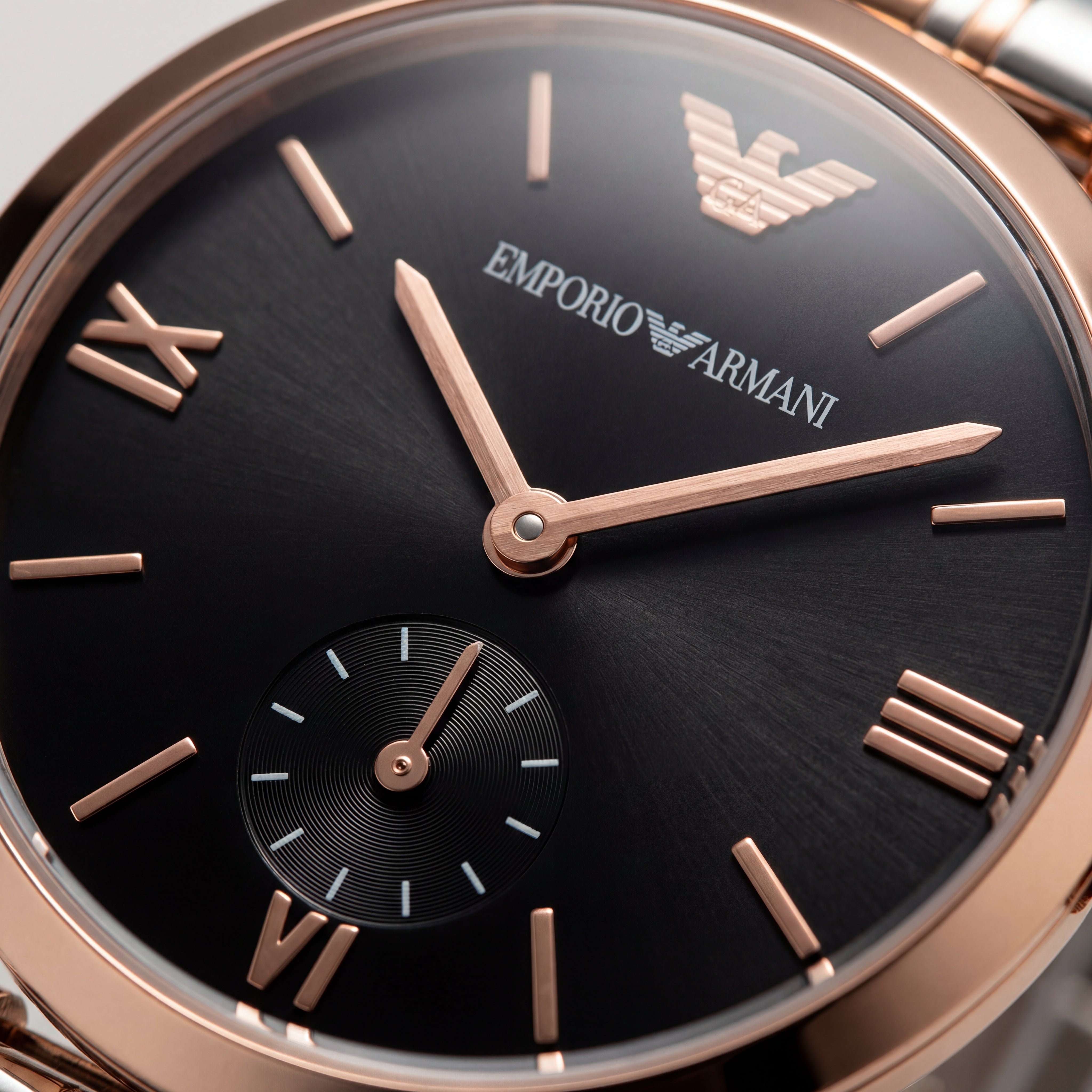 Two-Tone Steel & Rose Gold Black Dial Sub-Second Classic Bracelet Watch – Women